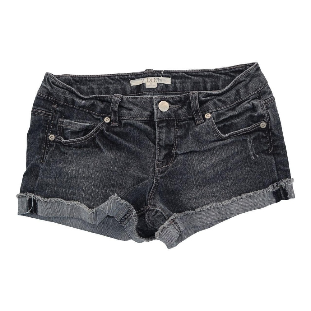 Vintage Y2K 21 Denim Dark Washed Black Cuffed Denim Shorts Raw Hem Size 25